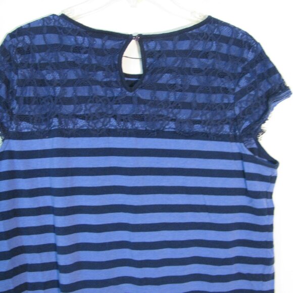 * Elle Casual Blouse Large Blue Stripes Lace Detail - Picture 4 of 4